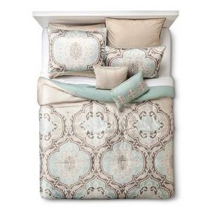Savoie 8 Piece Comforter Set - Blue Satin (Queen)
