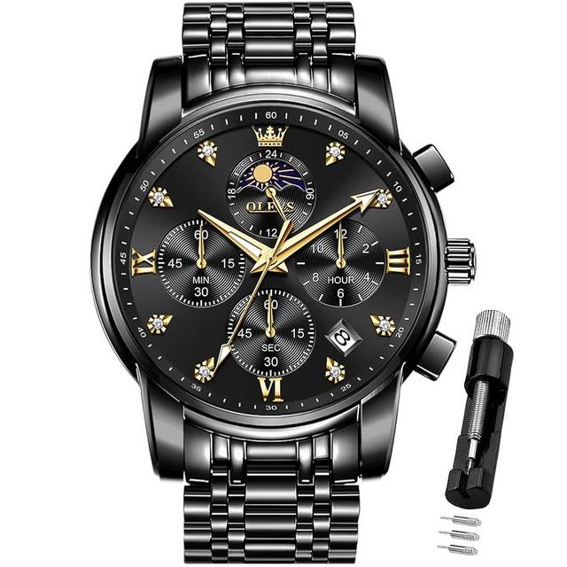 OLEVS Watch for Men Diamond Business Dress Analog Quartz Stainless Steel Waterproof Luminous Date Two Tone Luxury Casual Wrist Watch