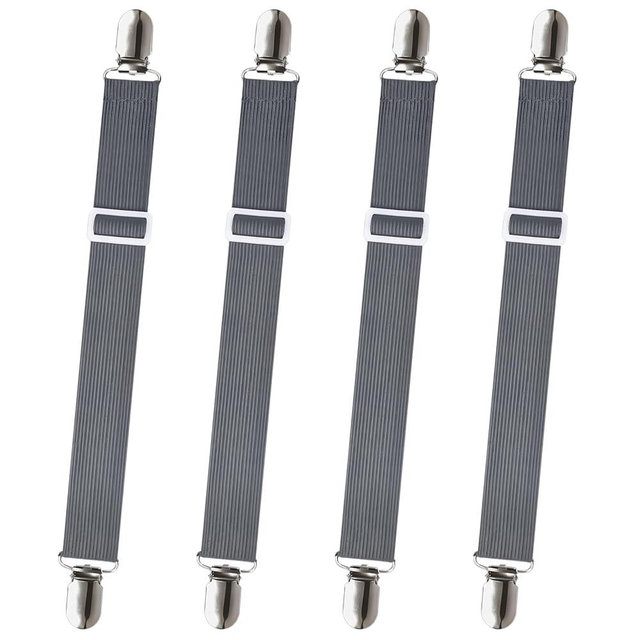 Sheet Fasteners, Sopito 4pcs Adjustable Elastic Straps to Keep Sheets in Place Heavy Duty Non Slip Bed Cover Grippers Clips for Crib to King Size Bed, Gray
