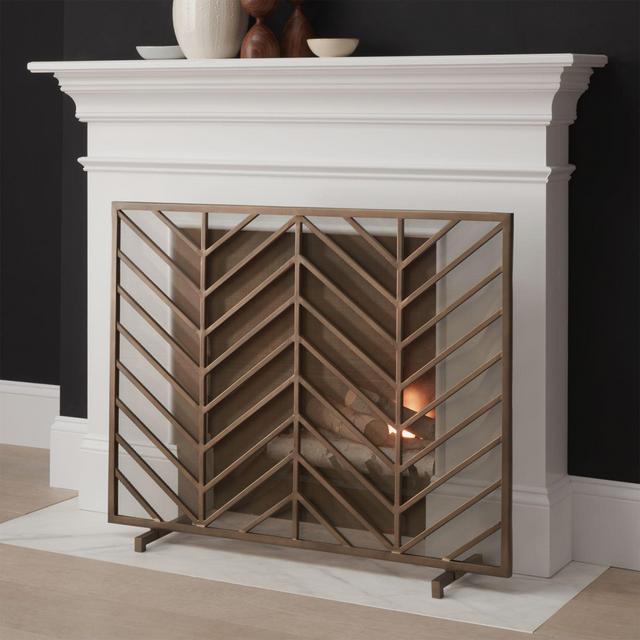 Chevron Brass Fireplace Screen