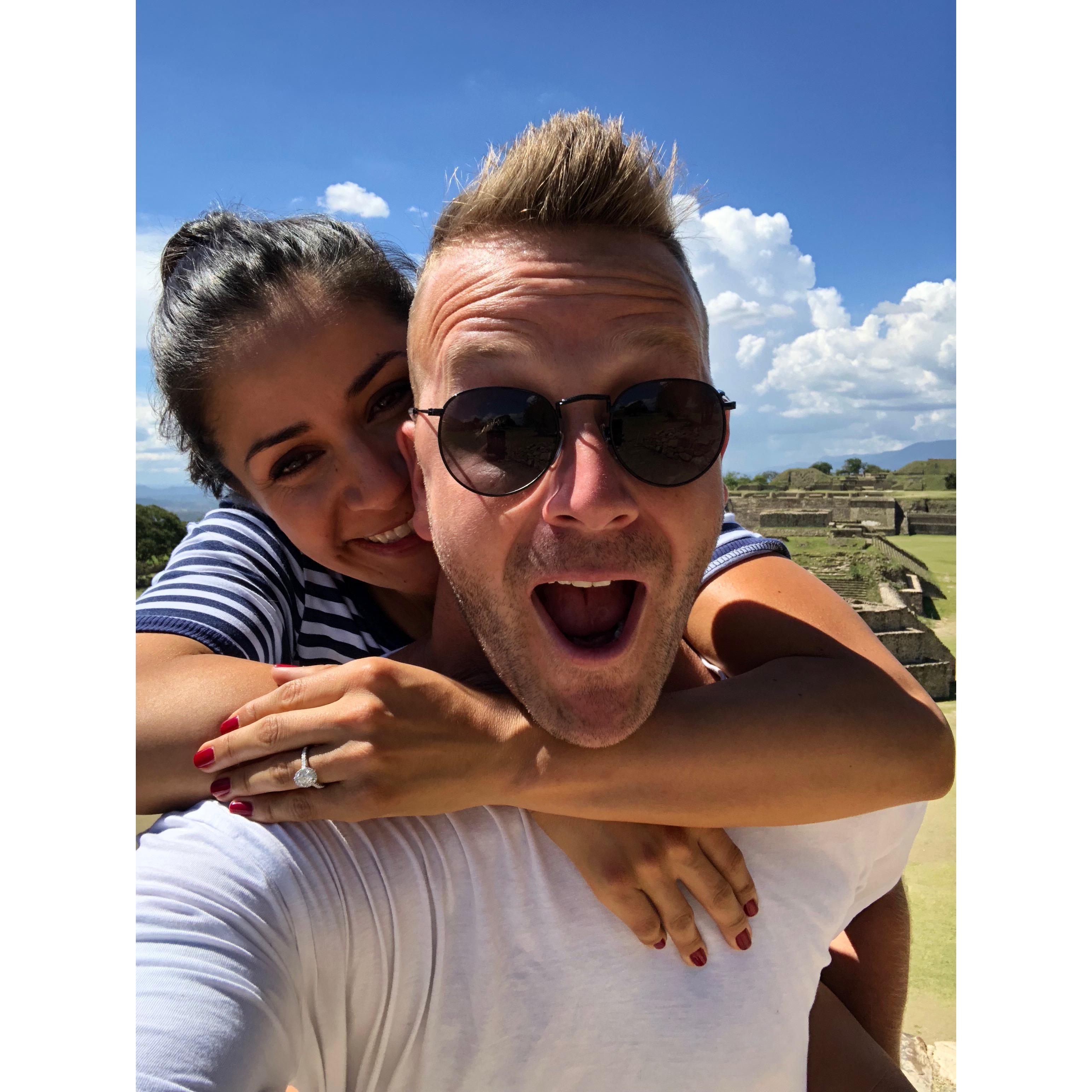 Celebrating our engagement in Monte Alban.
