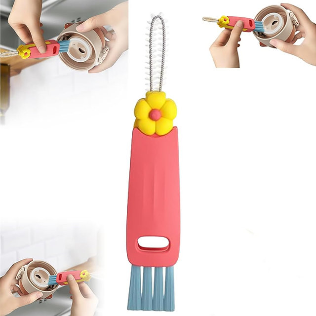 3 in 1 Cup Lid Cleaning Brush, 2025 Sealing Cover Cleanings Brushs Crevice Cleaning Brush Straw Cleaner Brush Cup Cleanings Brushs for Sealed Food Storage Containers with Lids (Red, 1Pack)