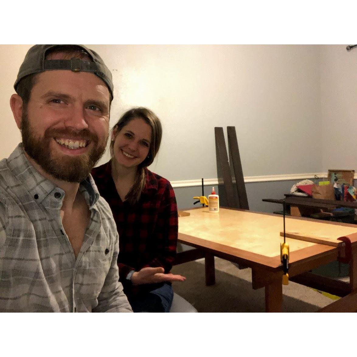 Over the holiday break, we became accomplished woodworkers and built ourselves a couple of pretty cool desks. Feel free to start sending your custom orders our way!