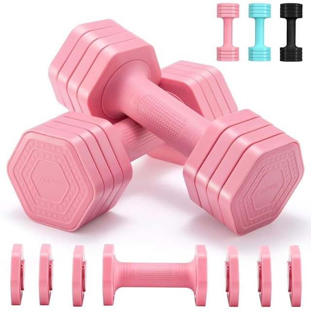 EQUIPRO Adjustable Dumbbell Set, 4 in 1 Free Weights Dumbbells Set for Women, Weights for Women at Home, 2lb 3lb 4lb 5lb with TPU Soft Rubber Handle for Home Gym Exercise Training