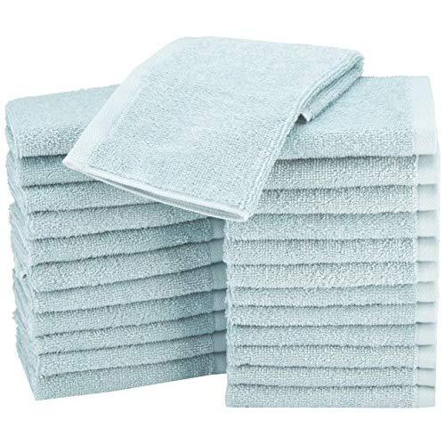 AmazonBasics Terry Cotton Washcloths - Pack of 24, Ice Blue