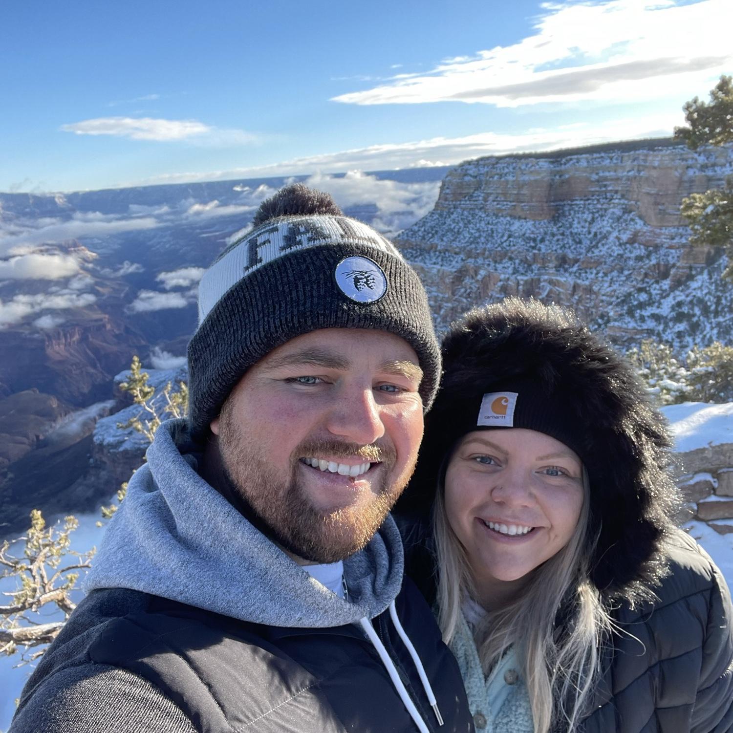 You can't tell, but the couple was freezing while snapping this pic of them in front of the Grand Canyon. A foreshadowing of the cold winters to come in Chicago!