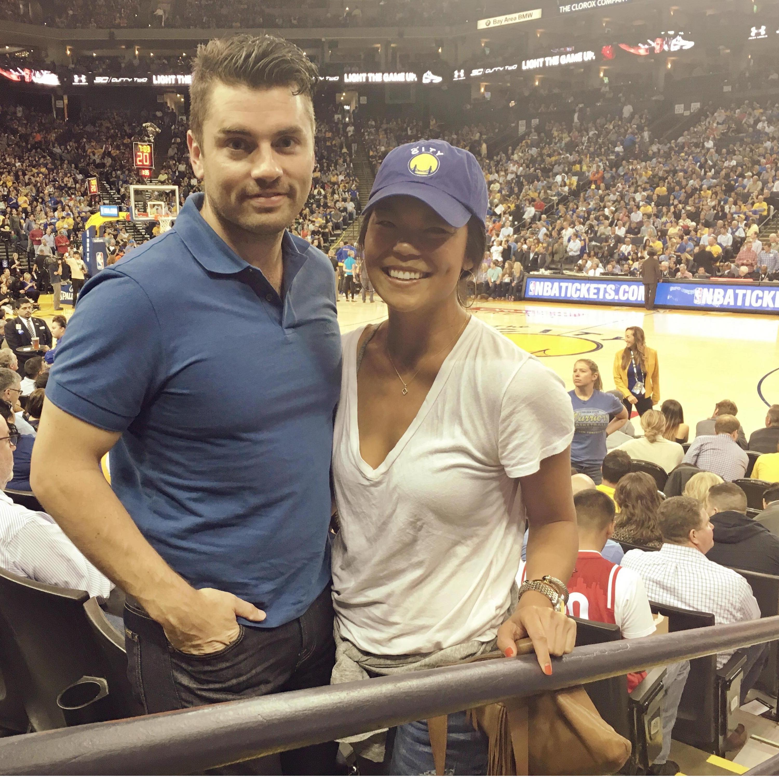 Big date night surprise from Chris - Chan's 1st WARRIORS game! We got on the kiss cam!