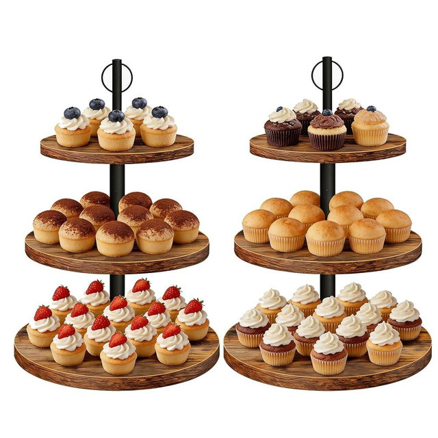 Limengya Cupcake Stand, 3 Tier Wood Cake Stands Rustic Cupcake Tower, Round Tiered Tray Stand for Dessert Table Display, Industrial Wooden Serving Stand Wedding, Graduation and Baby Shower