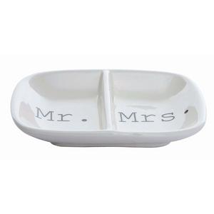 Creative Co-op - Creative Co-Op Ceramic "Mr. & Mrs." Two Section Dish, White