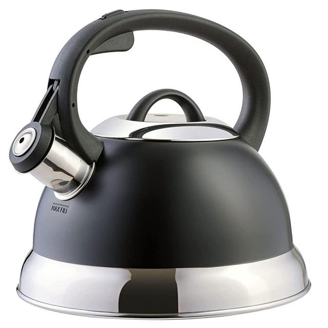 Mr. Coffee Flintshire Stainless Steel Whistling Tea Kettle W/ Nylon Handle, 1.75-Quart, Matte Black