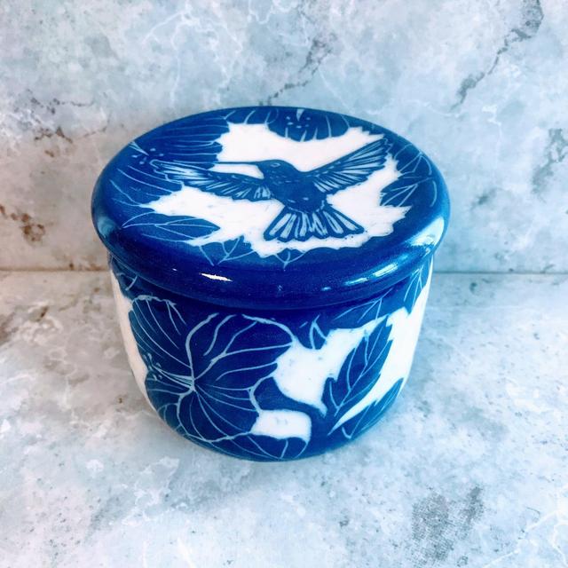 Porcelain Hummingbird French Butter Keeper