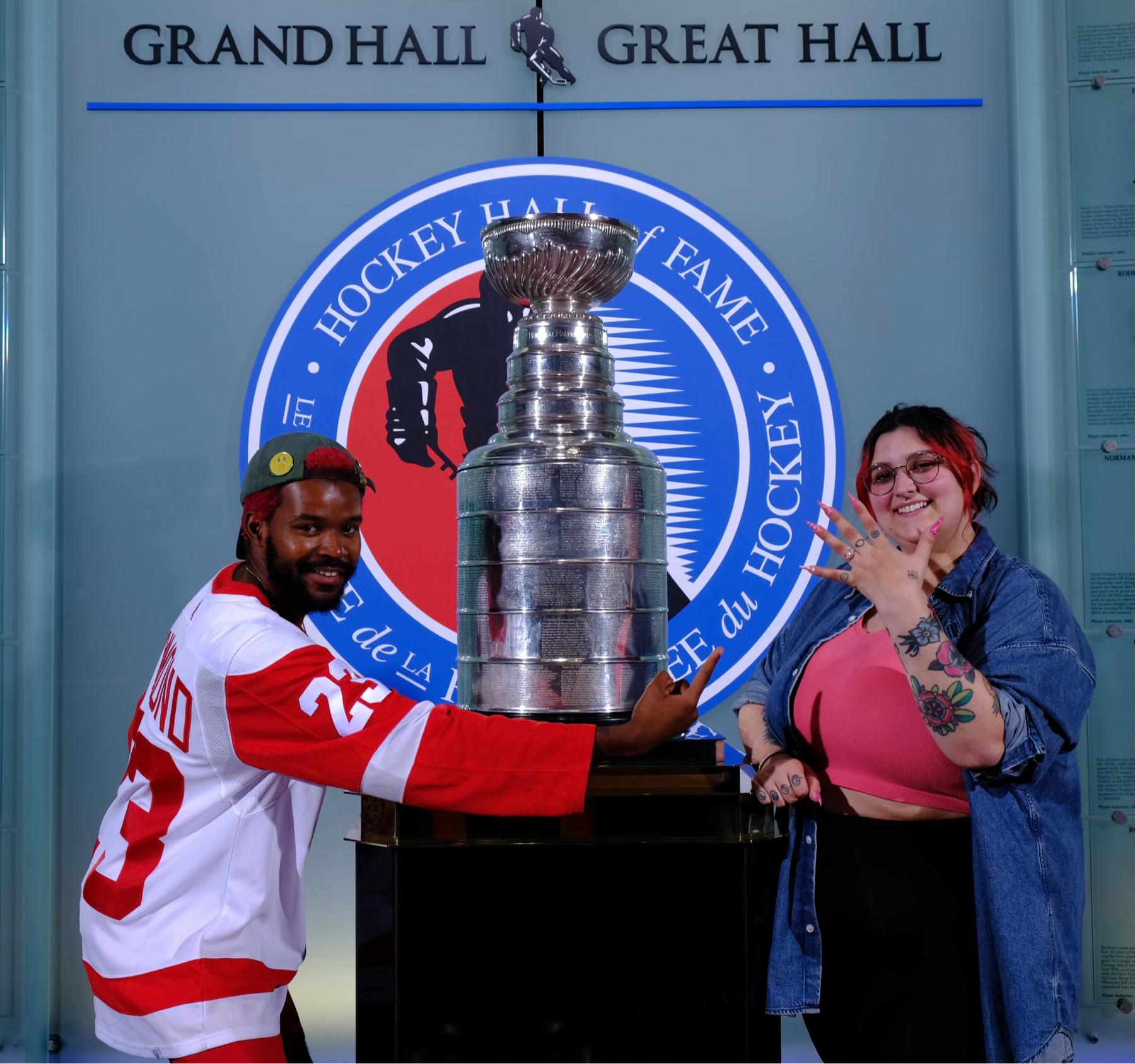 Celebrating our engagement with Lord Stanley the day after X popped the question