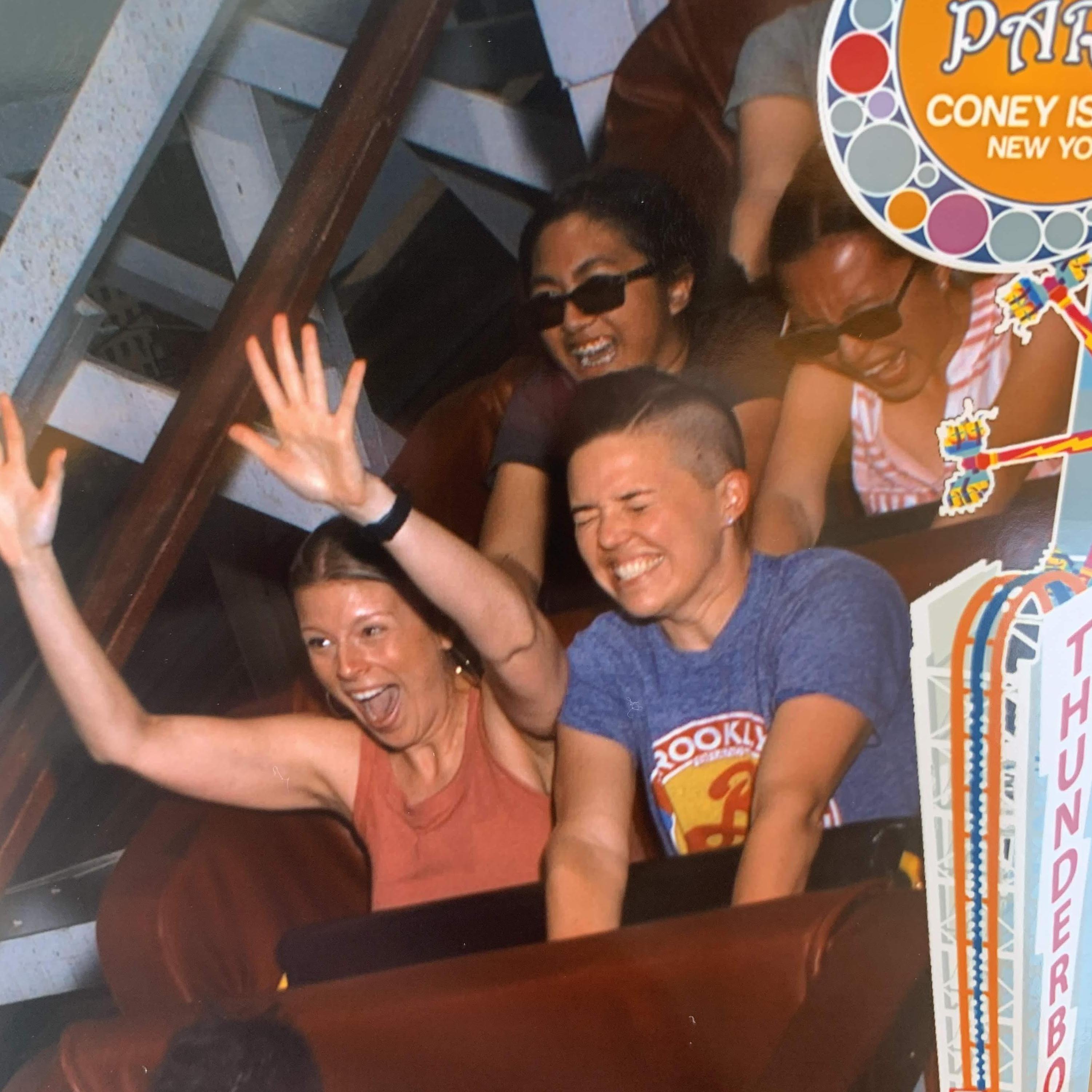 kacey and chandler's first (and only) roller coaster ride together. can you guess who's the one that doesn't want to do another?