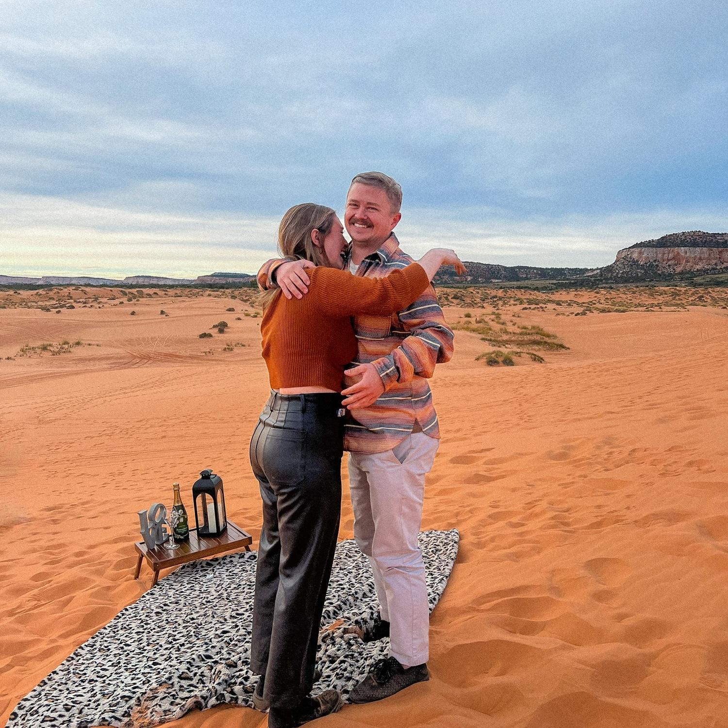 Engaged! Rob proposed on 10/13/2023 in Utah's Pink Coral Sand Dunes.
