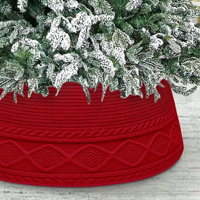 Malier Christmas Tree Collar, 30’’ Knit Xmas Tree Collar, Christmas Tree Collars for Artificial Trees, 11" Extra Tall Tree Stand Base Cover Ring Skirt for 6 ft 9 ft Tree (Red, 11''H × 30" W)