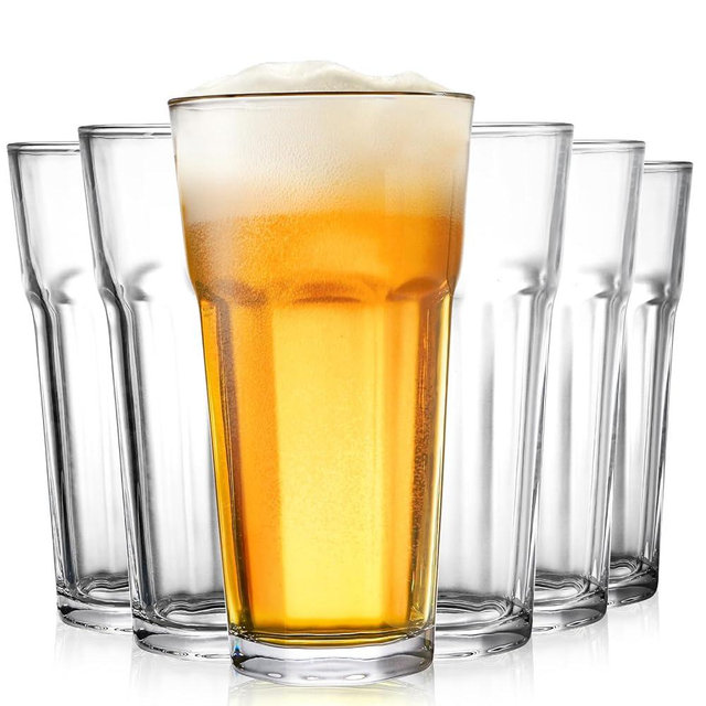 Yopay Set of 6 Drinking Glasses 16oz, Thick Tempered Water Glasses, Lead-Free Highball Pint Clear Iced Hot Tea Glassware for Juice, Beer, Cocktails Milkshake, Coke, Soda Tumbler