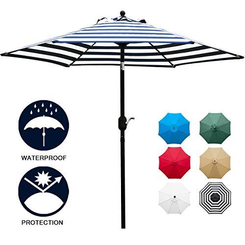 Sunnyglade 7.5' Patio Umbrella Outdoor Table Market Umbrella with Push Button Tilt/Crank, 6 Ribs (Blue and White)