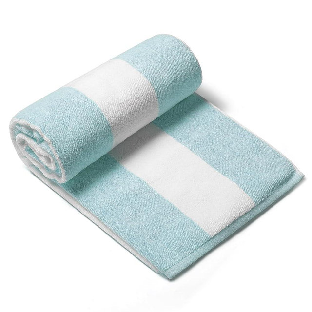 CLOWOOD Plush Oversized Beach Towel - Bamboo Cotton 40 x 72 Inch Large Thick Aqua Striped Cabana Pool Swimming Towel