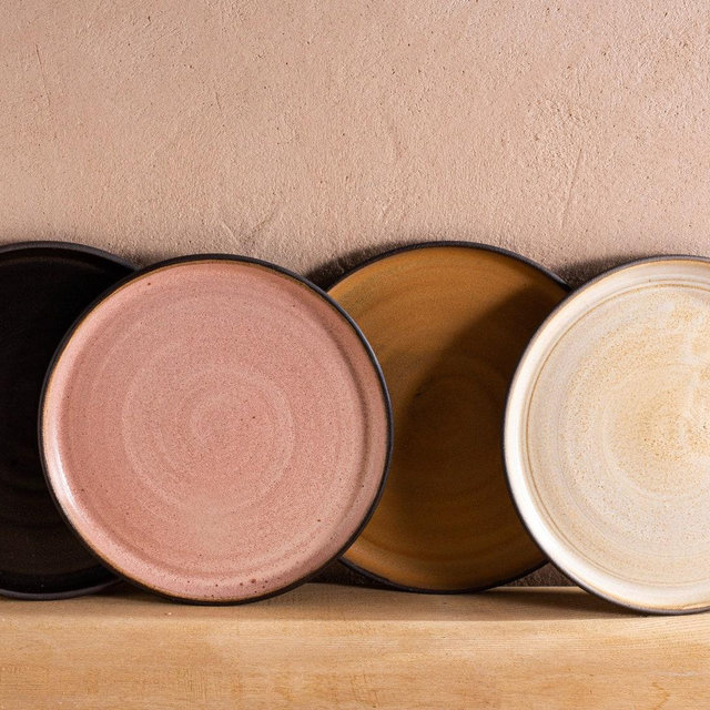 Ceramic Handmade Large Dinner OR Salad Plate, Dinnerware Plates - 2 Size Dinner Plates, Pottery Rustic Colorful Dessert Plate Set