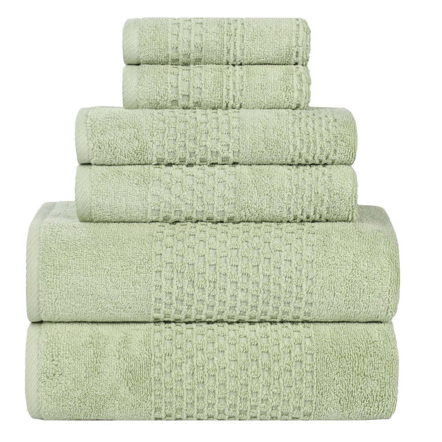 Zero Twist Waffle Textured Cotton Medium Weight 6 Piece Towel Set, Green - Blue Nile Mills
