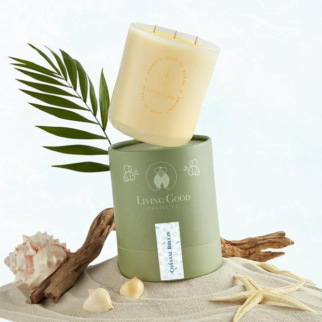 Coastal Breeze - Yuzu & Sea Salt Pure Beeswax Candle – 90+ Hours Long Burning Classically Designed Non-Toxic Scented Candles for Home Decor with Natural Fragrance 15 oz