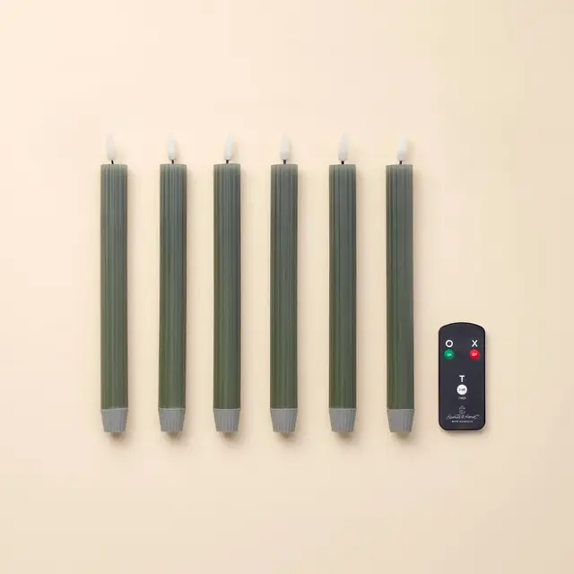6pk Ribbed Flameless LED Taper Candles Green - Hearth & Hand™ with Magnolia