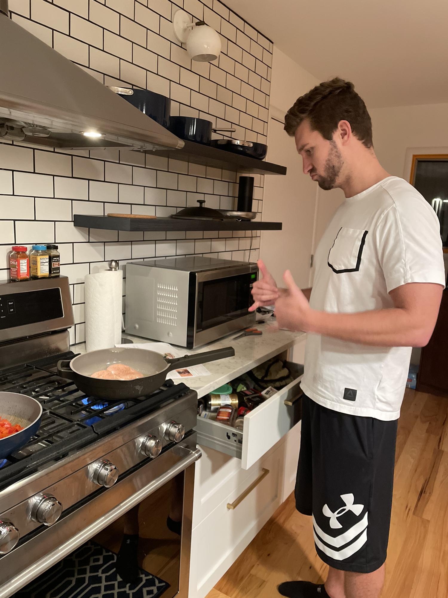 Pat cooking a home chef meal