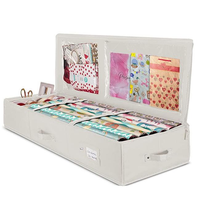 ZOBER Wrapping Paper Storage Bag - 40.5x14x6 Inch Gift Wrap Organizer w/Handle and Zipper - Fits 18-20 Standard Rolls - Perfect for Christmas and Holidays - Nude
