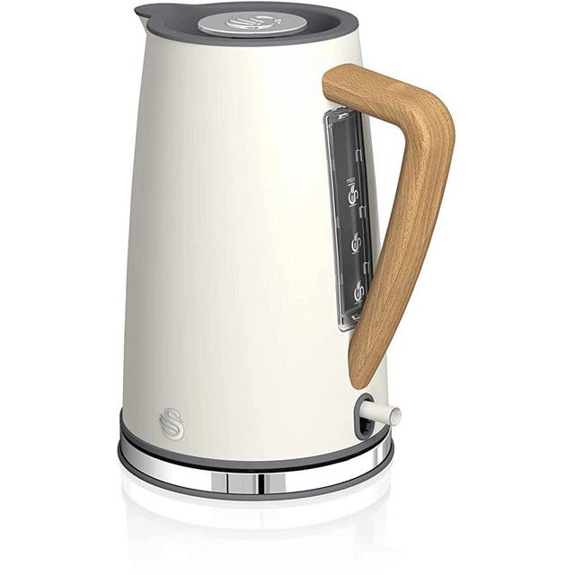 Swan Nordic Rapid Boil Jug Kettle, Wood Effect Handle, Soft Touch Housing and Matte Finish, 1.7 Litre, Cotton White (SK14610WHTN)
