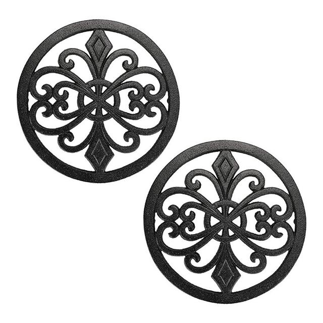 Sumnacon 2 Pcs 7.9 Inch Round Cast Iron Trivets - Rustic Metal Hot Pot Holders with Rubber Feet, Vintage Heavy Duty Hot Plate Trivets for Kitchen Countertop Dining Table
