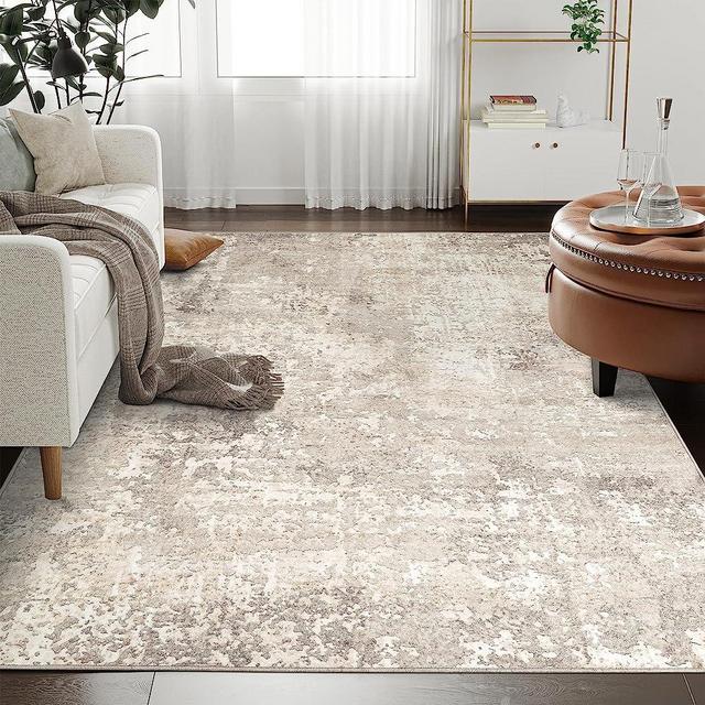 Art&Tuft Washable Rug, Anti-Slip Backing Abstract 5x7 Rug, Stain Resistant Rugs for Living Room, Foldable Machine Washable Area Rug (TPR53-Sand, 5'x7')