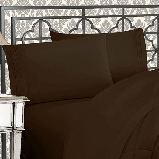 Elegant Comfort 81RW-3Line-Q-Chocol Luxurious 1500 Thread Count Egyptian Three Line Embroidered Softest Premium Hotel Quality 4-Piece Bed Sheet Set, Wrinkle and Fade Resistant, Queen, Chocolate Brown