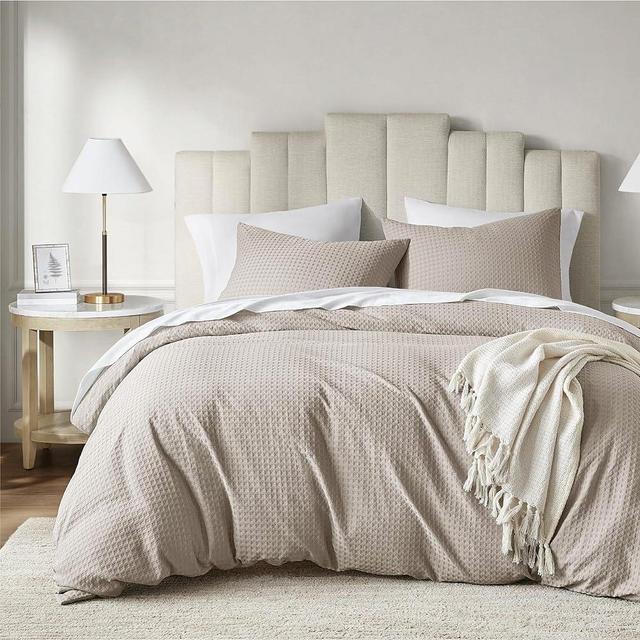 Degrees of Comfort Duvet Cover King - Waffle Weave Textured Soft 3 Pieces Bedding Comforter Cover with Pillowcase for All Season (No Comforter Included), Beige, King