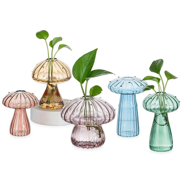 Hewory Glass Mushroom Propagation Stations: Set of 5 Unique Propagation Jars Glass Planter for Indoor Plants Home Decor - Colorful Mushroom Vase Christmas Birthday Gifts for Plant Lovers Women Girls