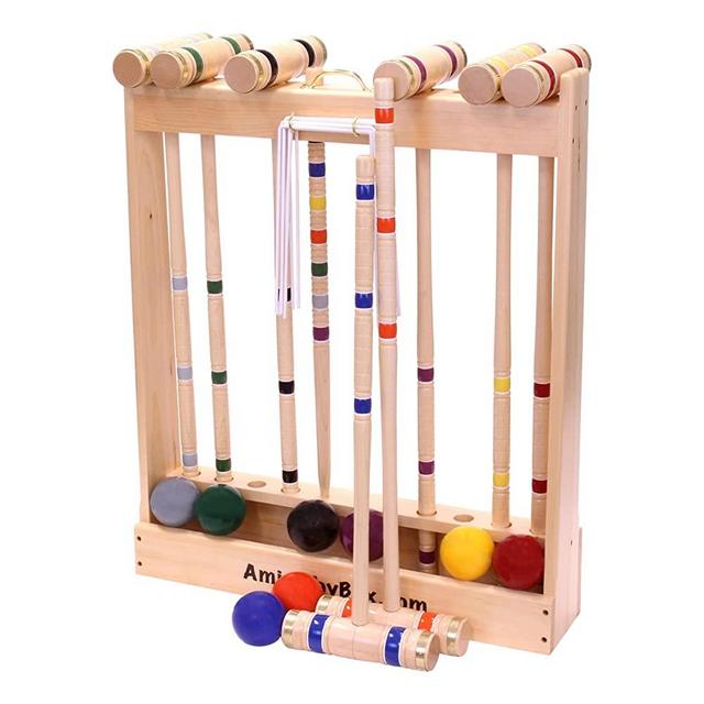 AmishToyBox.com Deluxe Croquet Game Set - 8 Player - with Wooden Stand