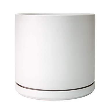 White Ceramic Planter 10 Inch Planter Pot, Plant Pots with Drainage Hole and Mesh Net, Round Planter Pot for Plants with Saucer/Tray (Separate & Perfectly Fitting), Planter for Indoor Plants