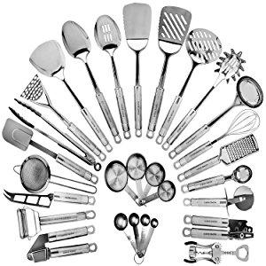 HomeHero Kitchen Cooking Utensils Set - Kitchenware 29-Pieces Stainless Steel Cookware Gadgets including Spatula, Measuring Cups and Spoons