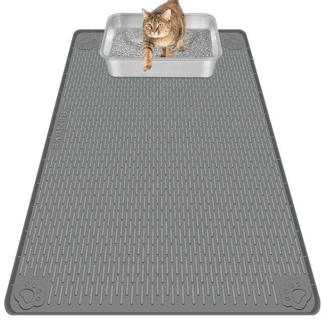 Bartuke Cat Litter Mat, Extra Large 40" x 28" Silicone Mat Litter Trapping Mat for Scatter Control, Soft on Kitty Paws, Easy to Clean (Dark Gray)
