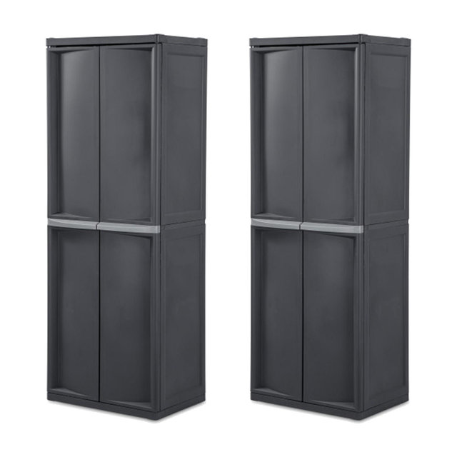 Sterilite 2 Pack 4 Shelf Storage Cabinet, Lockable Adjustable Shelving Unit, Gray