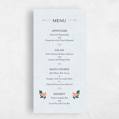 Sky, Blue Wedding Menu - Joliette