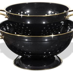 Metal Colander 2 Pack, 3.5 Quart Powder Coated Self-draining Solid Ring Base Metal Large Kitchen Pasta Vegetable Fruit Strainer with Handle (L-BLACK)