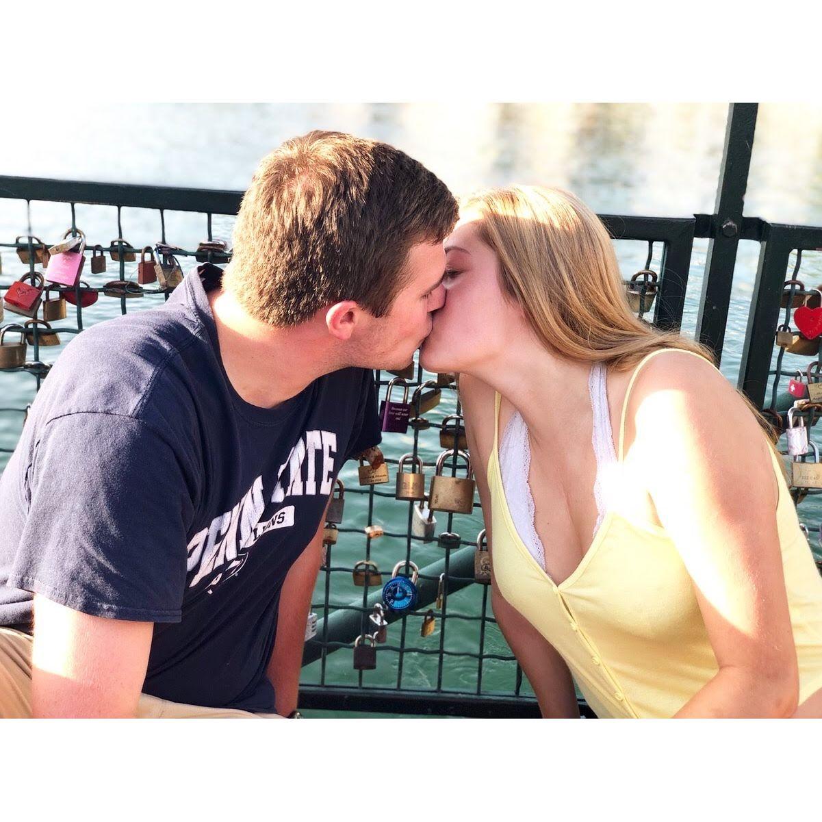 Locking our love for each other on the famous "Love Lock Bridge" in Zurich, Switzerland