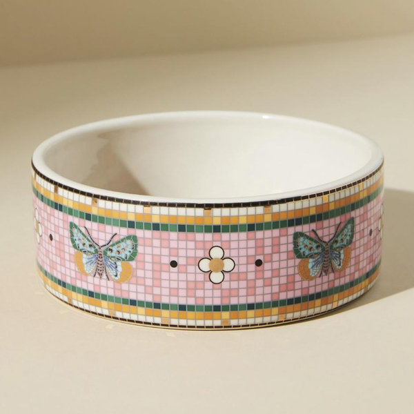 The Bistro Tile Small Stoneware Dog & Cat Bowl: Garden Edition