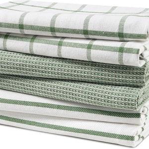LANE LINEN Cotton Kitchen Towels Set, 6-Pack – Absorbent, Quick-Drying Dish Towels, 18" x 28", Premium Hand and Tea Towels - Olive