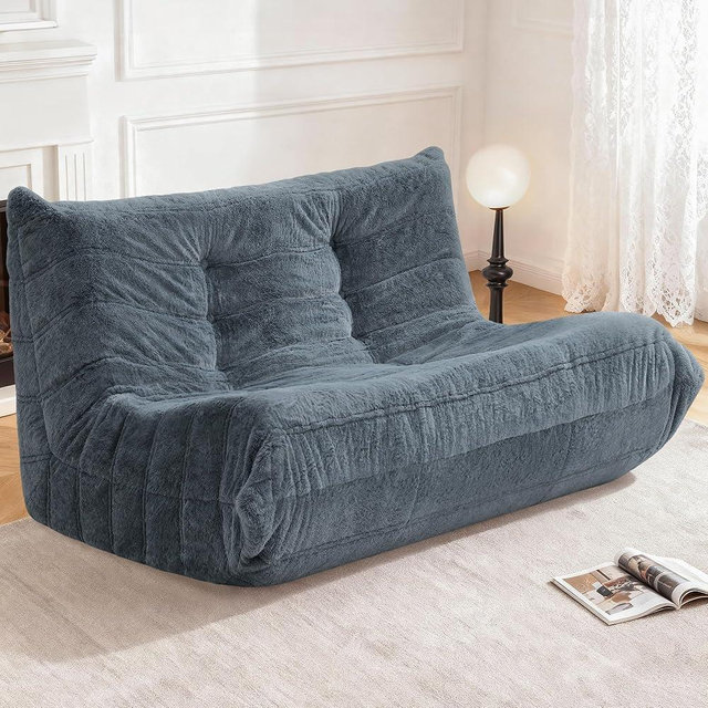 Cansunna Bean Bag Loveseat Chair Big Sofa Beanbag Chair for Adults Fireside Chair Bean Bag Lounger with Memory Foam Filled for Home,Apartment or Gaming Venue（Grey Plush）