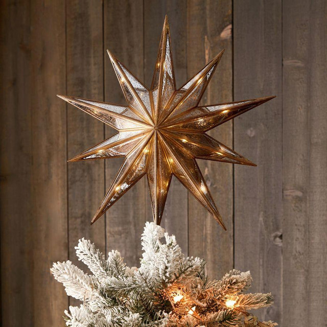 Pre-Lit Mirrored Star Tree Topper, Gold