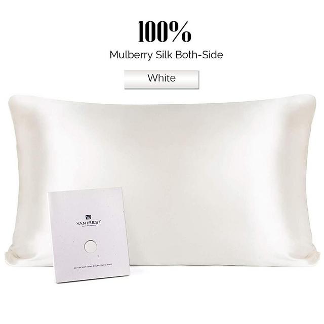 YANIBEST Silk Pillowcase for Hair and Skin - 21 Momme 600 Thread Count 100% Mulberry Silk Bed Pillowcase with Hidden Zipper, 1 Pack King Size Pillow Case White