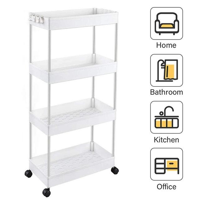 SPACEKEEPER Storage Cart 4-Tier Slide Out Rolling Utility Cart Storage Organizer Shelf Rack, Mobile Shelving with 4 Storage Baskets for Kitchen Living Room Bathroom Laundry Room & Dressers