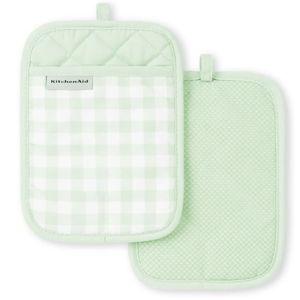 KitchenAid Gingham Pot Holder 2-Pack Set, Pistachio, 7"x10"