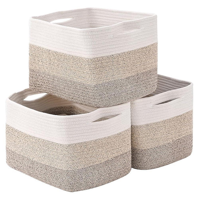Storage Basket for Organizing | 15"x11"x9.5" Large Woven Baskets for Storage| Cotton Rope Storage Basket for Books | Baby Organizing Baskets | Cotton Rope Baskets for Storage |Toy Storage Basket